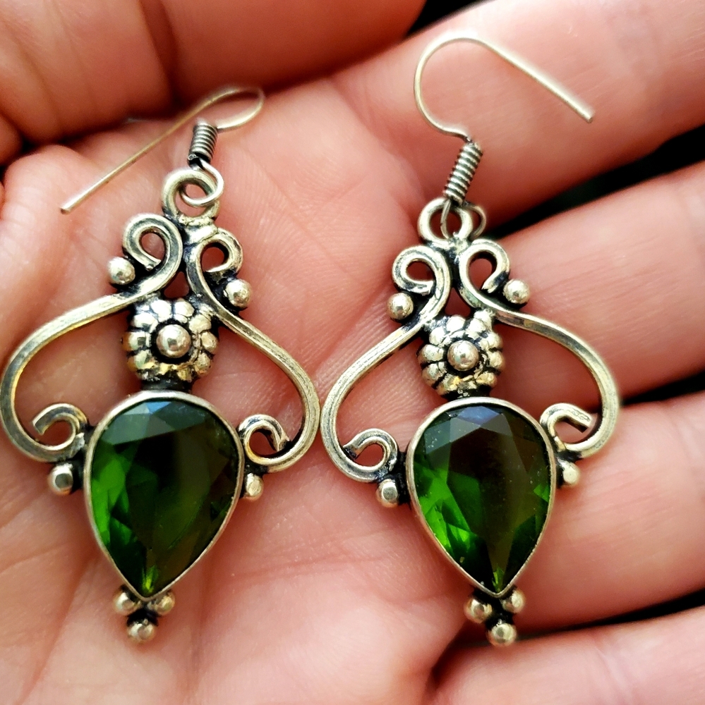 New Peridot 925 Silver Statement Earrings.